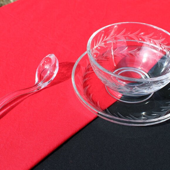 Fostoria Mayonnaise Bowl + Underplate & Spoon - Picture 3 of 5